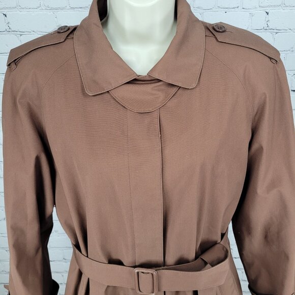 London Fog Brown Belted Faux Fur Removable Liner Buttoned Maincoat Over Coat 16R - Picture 6 of 16